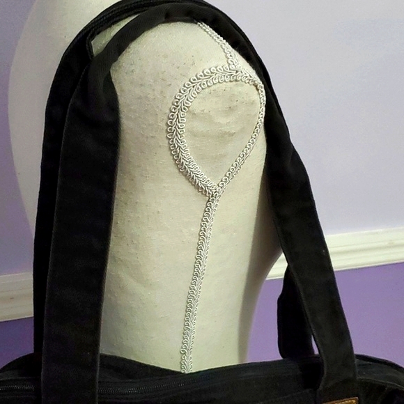 Black Multipockets Utility Boho Canvas Tote Shoulder Bag - Picture 5 of 9